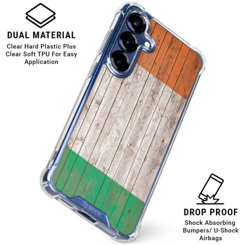 Ireland Flag Dark Wood Galaxy S25 Clear Case